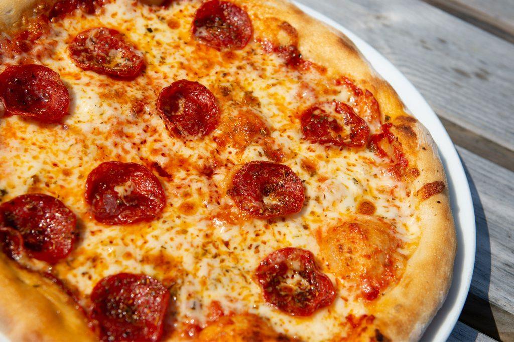 A freshly stonebaked pepperoni pizza